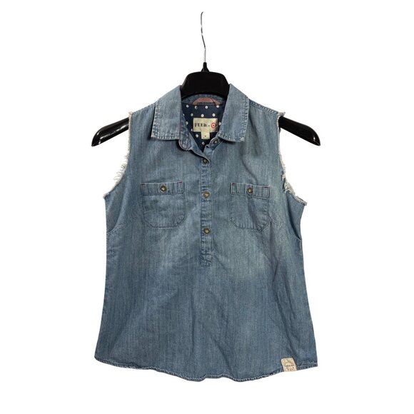 Feed + Target Womens Sleeveless Denim Shirt M Cotton Button Front Blue - Picture 1 of 4